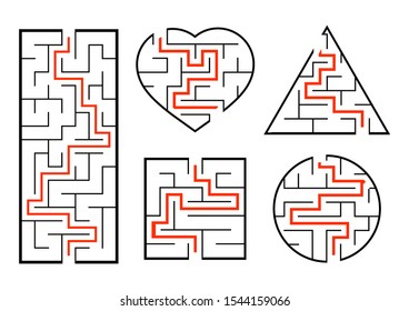 A set of mazes. Game for kids. Puzzle for children. Labyrinth conundrum. Find the right path. Vector illustration.