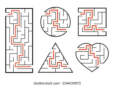 A set of mazes. Game for kids. Puzzle for children. Labyrinth conundrum. Find the right path. Vector illustration.