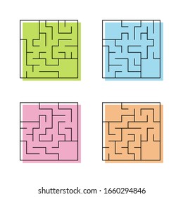 A set of mazes. Game for kids. Puzzle for children. Labyrinth conundrum. Find the right path. Color vector illustration.