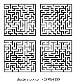 Set of mazes labyrinths. Vector illustration of simple four labyrinths in set