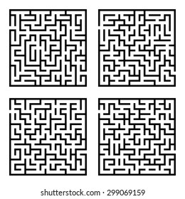Set of mazes labyrinths. Vector illustration of simple four labyrinths in set