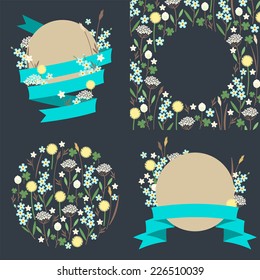 Set of meadow flowers compositions 