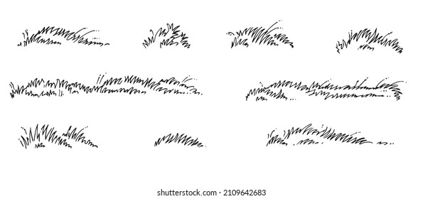 Conjunto de hierba de prado. Plantas de campo silvestre. Esbozo de esquema. El dibujo a mano está aislado en un fondo blanco. Vector.