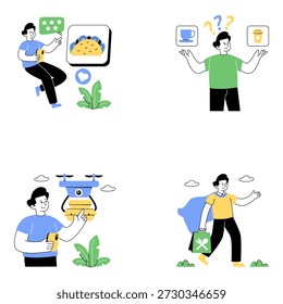 Conjunto de Ilustraciones planas de entrega de comidas