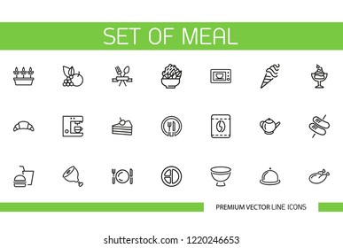 Set of meal line icons. Cake, dessert, silverware. Food concept. Can be used for topics like caf , menu, restaurant