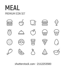 Set of meal line icons. Premium pack of signs in trendy style. Pixel perfect objects for UI, apps and web.
