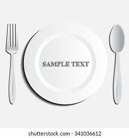 Set for meal, a spoon a fork and a plate. Vector illustration.