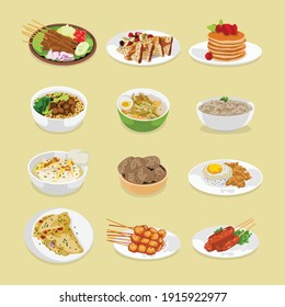 Set of meals for breakfast, lunch and dinner vector illustration