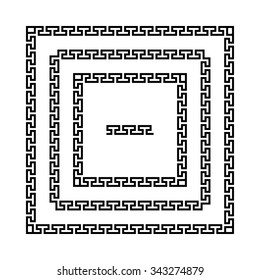 Set of meander borders. Ancient seamless square Greek key frames. Greek national antique meandros lines, vector. Rectangular pulse.