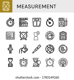 Set of measurement icons. Such as Hourglass, Chronometer, Counter, Bathroom scale, Stopwatch, Multimeter, Thermometer, Alarm clock, Speedometer, Cuckoo clock , measurement icons