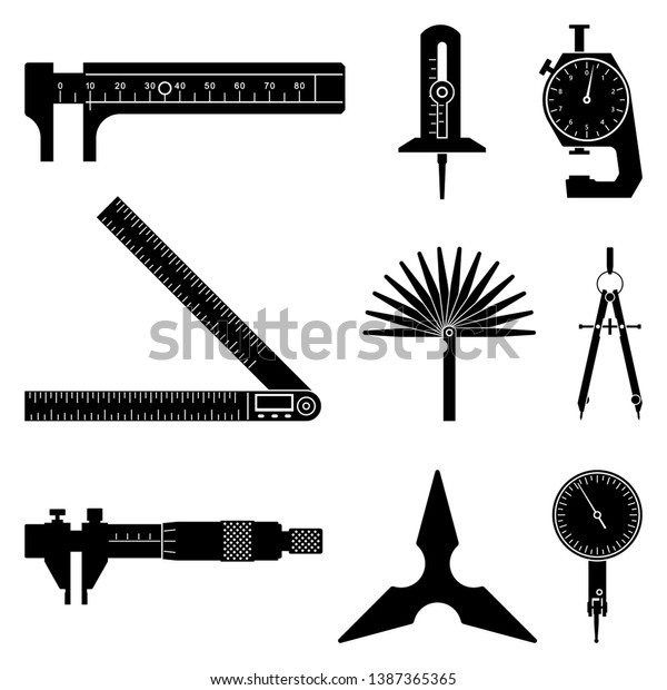 Set of measurement tool icons. Measuring\
instruments. Silhouette\
vector