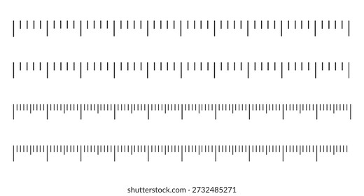 Set of measuring chart with 10cm, 15cm, 20 centimeters. Collection of ruler scale 100mm, 150 mm, 200mm without numbers. Templates of ruler scale. Length measurement height, math, distance, Sewing tool