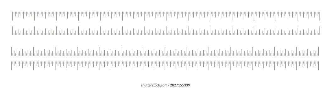 Set of Measuring chart layouts 14 inches. Ruler black scales. Sewing tool flat icon templates. Length measurement math, distance, height.
