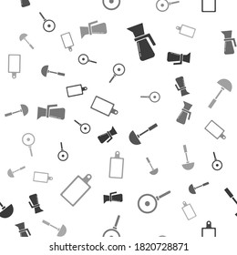 Set Measuring cup, Frying pan , Kitchen ladle  and Cutting board  on seamless pattern. Vector