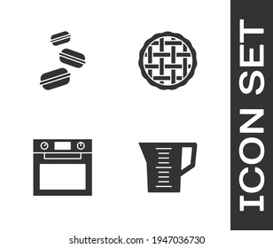 Set Measuring cup, Macaron cookie, Oven and Homemade pie icon. Vector