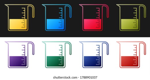 Set Measuring cup to measure dry and liquid food icon isolated on black and white background. Plastic graduated beaker with handle. Vector.