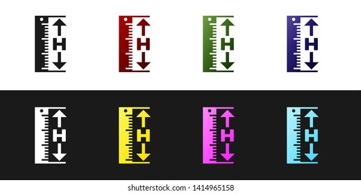 Set The measuring height and length icon isolated on black and white background. Ruler, straightedge, scale symbol.  Vector Illustration