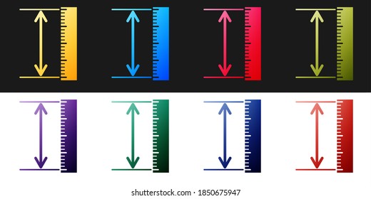 Set The measuring height and length icon isolated on black and white background. Ruler, straightedge, scale symbol. Geometrical instruments. Vector.
