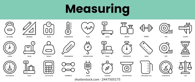 Conjunto de iconos de medición. Paquete de iconos de estilo lineal. Ilustración vectorial