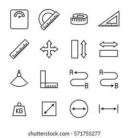 Set of measuring icons in modern thin line style. High quality black outline measure symbols for web site design and mobile apps. Simple measuring pictograms on a white background.