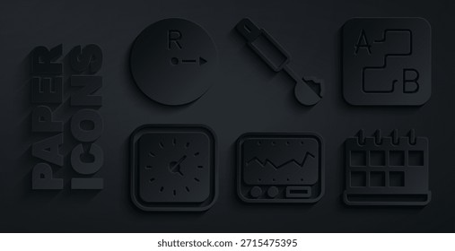 Ajuste el instrumento de medición, la ubicación de la ruta, el reloj, el calendario, la cuchara y el icono de radio. Vector