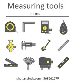 A set of measuring instruments used in construction to measure distances and other variables. Vector illustration.