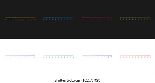 Set Measuring scale, markup for rulers icon isolated on black and white background. Size indicators. Different unit distances. Vector.