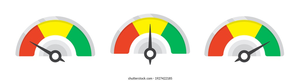 Set of measuring speedometer icons. Infographic gauge elements
