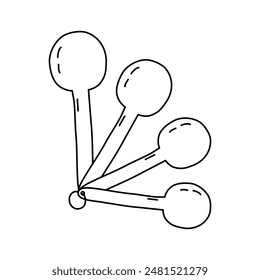 Set of measuring spoons, doodle style flat vector outline for coloring book
