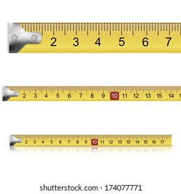 Set of measuring tapes on white background