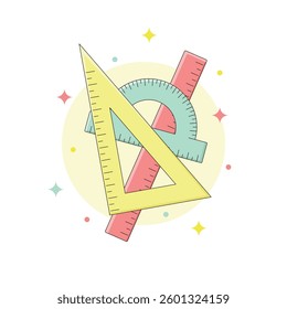 A set of measuring tools consisting of a ruler, a triangle and a protractor. Vector Illustration.