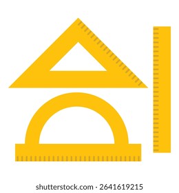 Set of measuring tools rulers, triangles, protractor ruler. yellow geometric rulers. architecture, mathematics and geometry materials. angle measurement tool