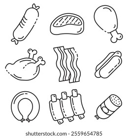 Set of meat based editable line art icons 