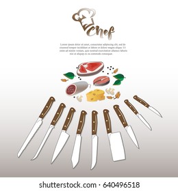 Set meat, cheese, fish and set of kitchen knives