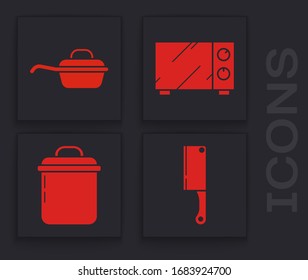 Set Fleischchopper , Bratpfanne , Mikrowellenofen und Kochtopf Symbol. Vektorillustration