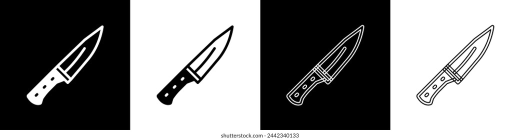 Set Meat chopper icon isolated on black and white background. Butcher knife. Kitchen knife for meat. Butcher knife.  Vector