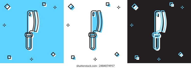 Set Meat chopper icon isolated on blue and white, black background. Kitchen knife for meat. Butcher knife.  Vector