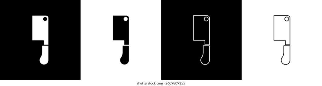 Set Meat chopper icon isolated on black and white background. Butcher knife. Kitchen knife for meat. Butcher knife.  Vector