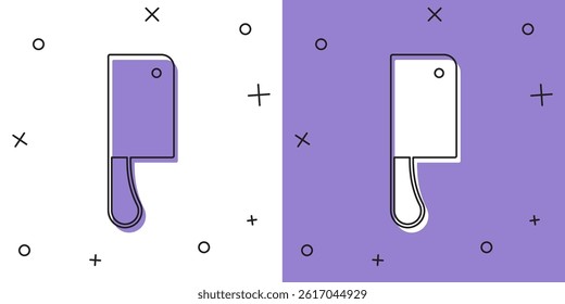 Set Meat chopper icon isolated on white and purple background. Kitchen knife for meat. Butcher knife.  Vector