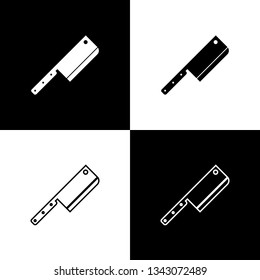 Set Meat chopper icons isolated on black and white background. Kitchen knife for meat. Butcher knife. Line, outline and linear icon. Vector Illustration