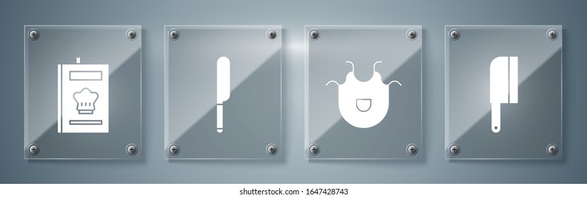 Cocina, Cuchilla y Cookbook. Paneles de vidrio cuadrado. Vector