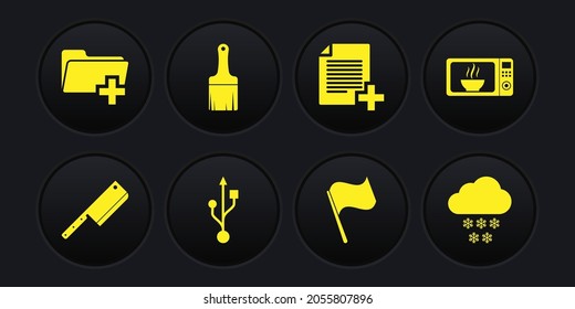 Ajuste el helicóptero de carne, horno de microondas, USB, bandera, Añadir nuevo archivo e icono de pincel de pintura. Vector