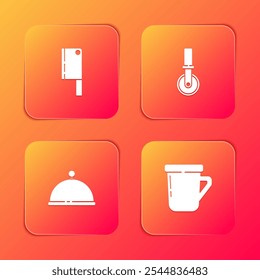 Set Meat chopper, Pizza knife, Covered with tray and Coffee cup icon. Vector