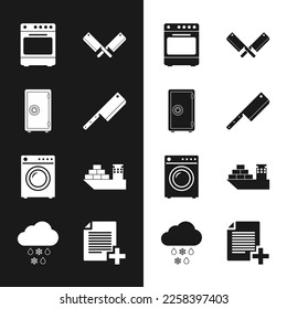 Set Meat chopper, Safe, Oven, Crossed meat, Washer and Cargo ship icon. Vector
