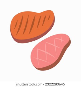 Set of meat collection with modern flat color and red color, vector illustration