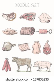 Set of meat doodle