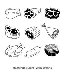 Set of meat doodle hand drawn vector illustration