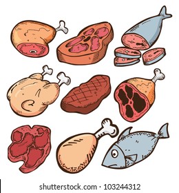 set of meat in doodle style