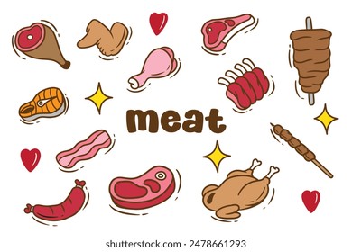 set of meat good for pattern and wallpaper, background food , icon meat