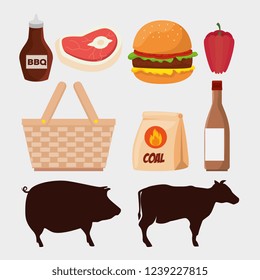 set meat with hamburger and pork with beef